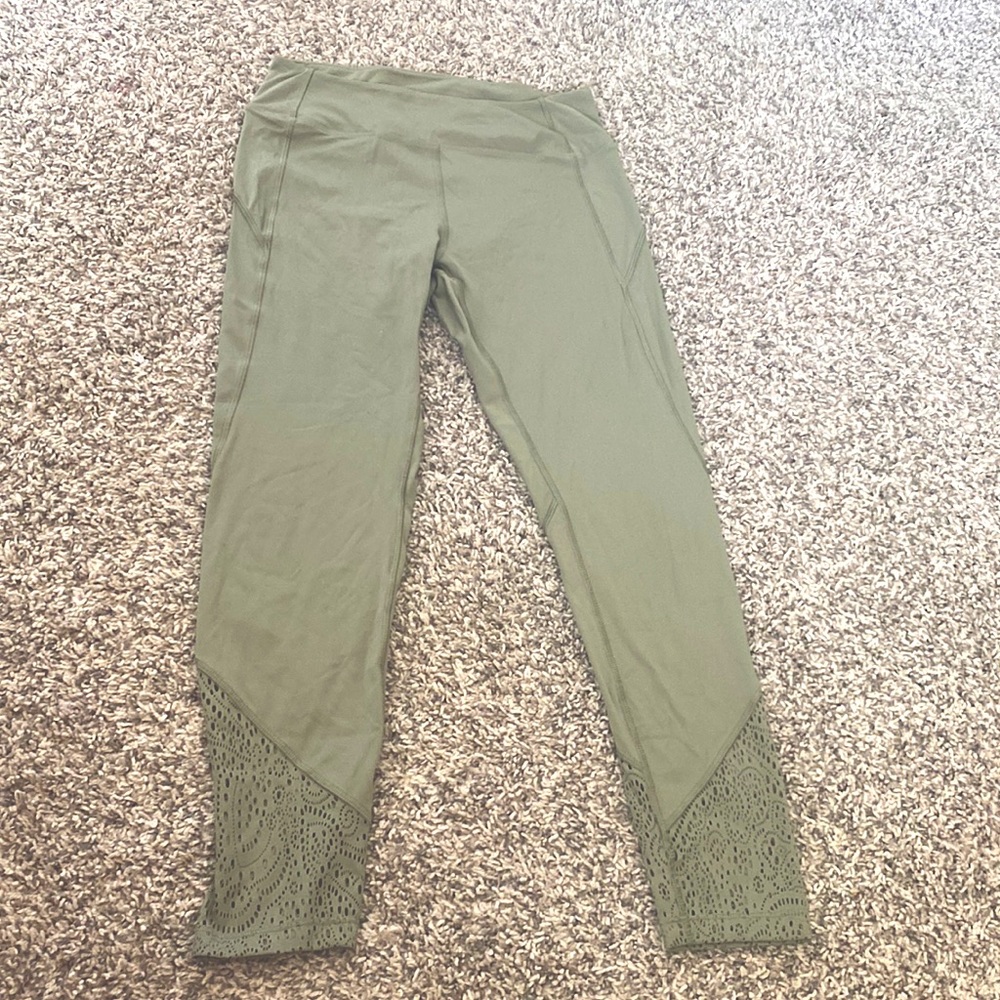 sage green yoga pants with very cute lace at ankles.